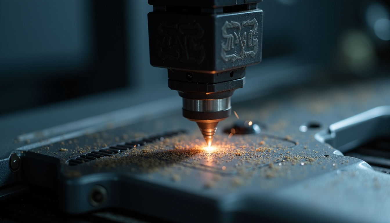 Laser engraving machine etching a firearm frame
